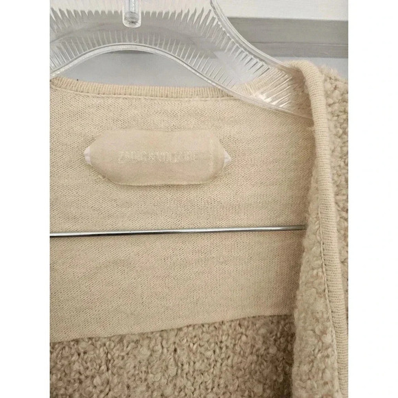 Zadig & Voltaire Boucle Wool Beige Open Cardigan Jacket Designer Coat Size M - Picture 8 of 14